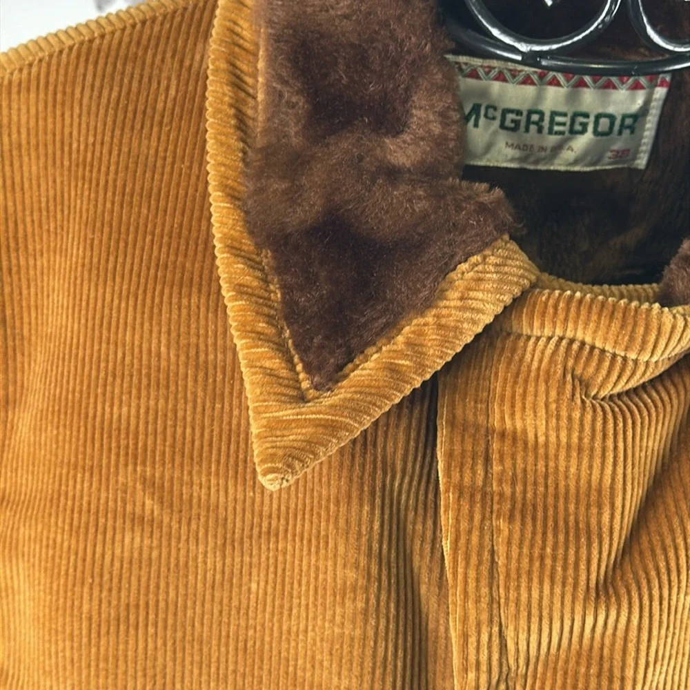 McGregor Vintage Barn Utility Jacket Rancher Coat Camel Corduroy Faux Fur Lined